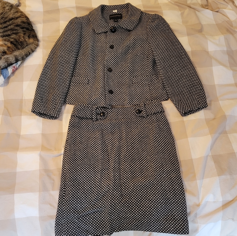 Black and white tweed banana republic Co ord set skirt crop jacket vintage look